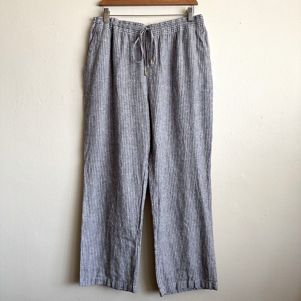 Ellen Tracy Linen Blend Pants - Gray & White - XL